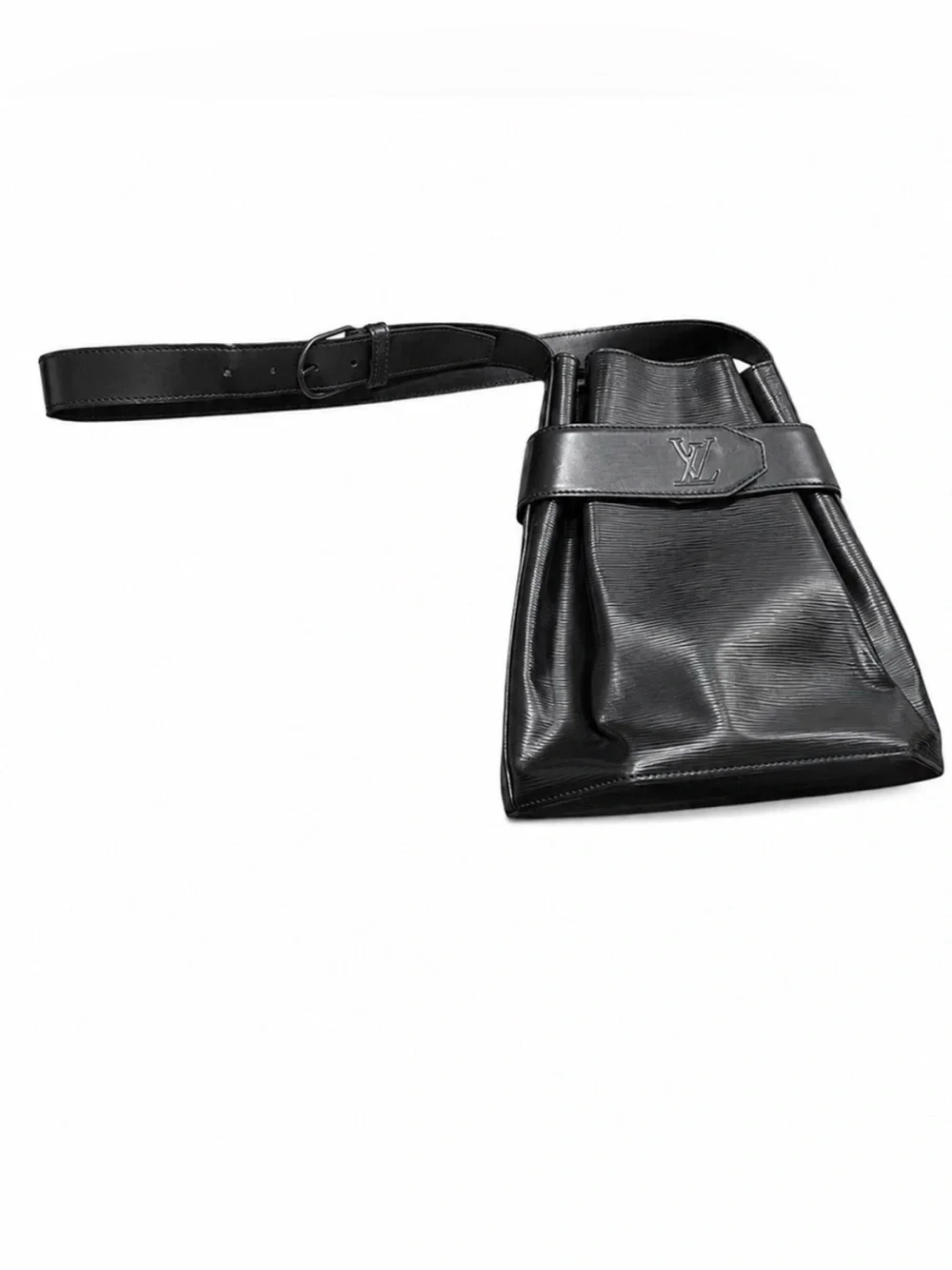LOUIS VUITTON SAC D'ÉPAULE BUCKET SHOULDER BAG PURSE IN BLACK EPI LEATHER PM